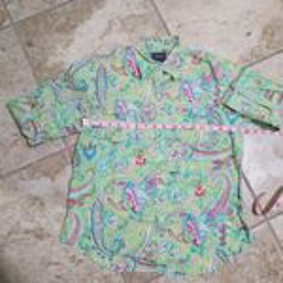 Chaps Medium Green Pink Paisley Cotton Button Down Shirt Boho Retro Y2K Preppy - Picture 10 of 11